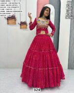 Faux Georgette Lehenga With Thread Work For Navratri