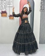 Faux Georgette Lehenga With Thread Work For Navratri