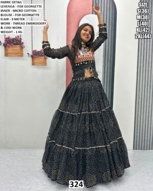 Faux Georgette Lehenga With Thread Work For Navratri