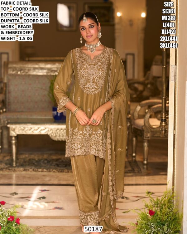 Embroidered Kurta Set With Dhoti Style Bottom