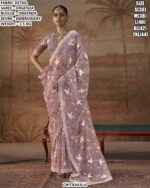 Premium Organza Saree With Bird And Flower Design