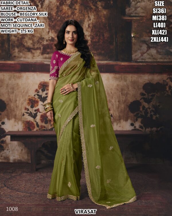 Designer Satin Patta Saree With Embroidered Blouse