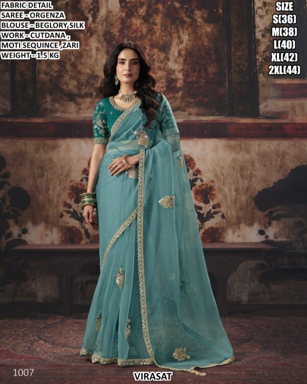 Designer Satin Patta Saree With Embroidered Blouse