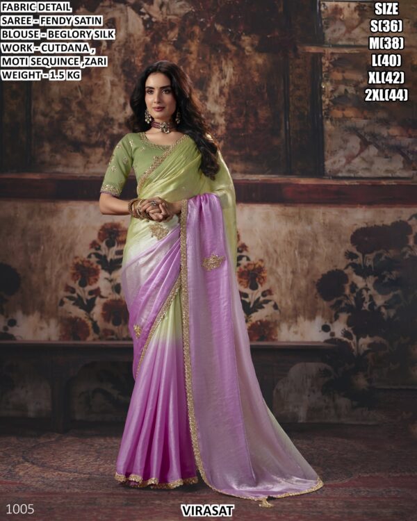 Designer Satin Patta Saree With Embroidered Blouse