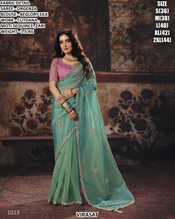 Designer Satin Patta Saree With Embroidered Blouse