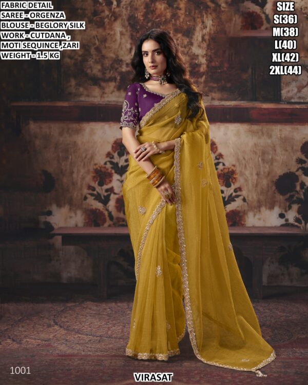 Designer Satin Patta Saree With Embroidered Blouse