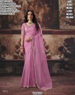 Designer Satin Patta Saree With Embroidered Blouse