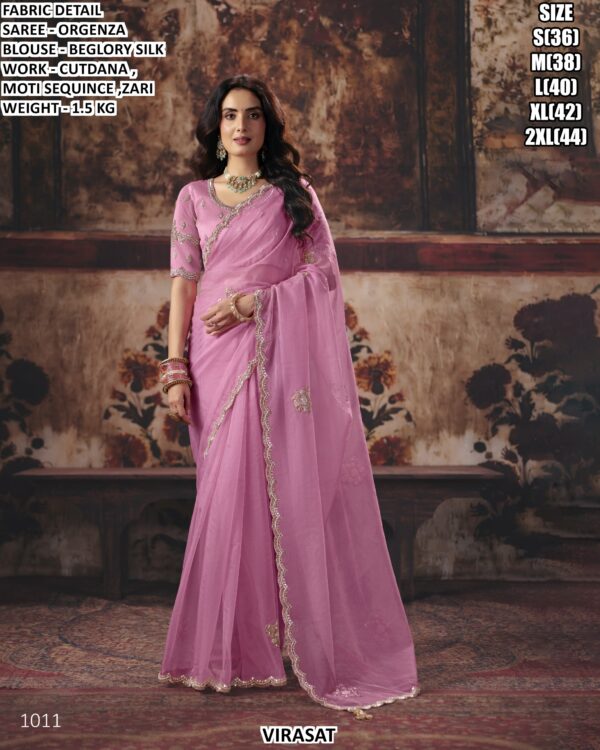 Designer Satin Patta Saree With Embroidered Blouse