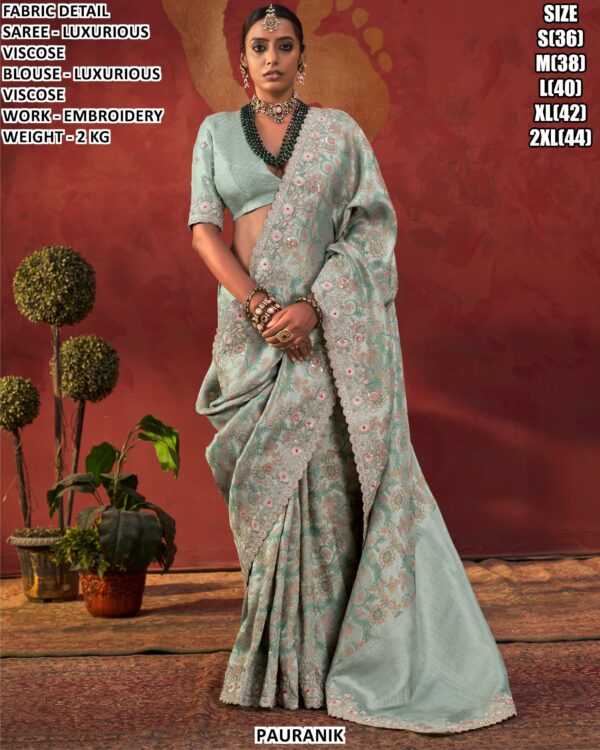 Designer Viscose Saree With Rich Embroidery Work