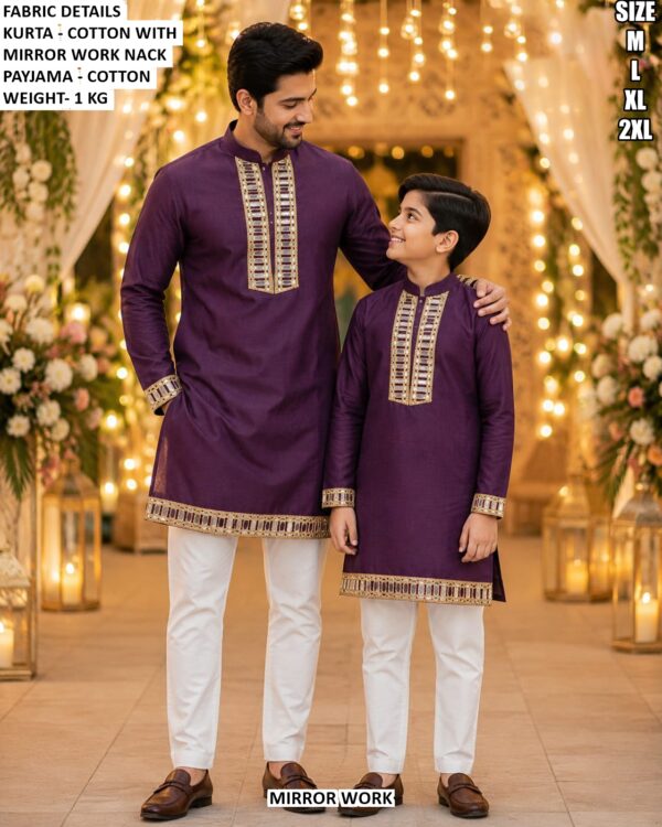 Matching Father And Son Cotton Kurta Pajama Set