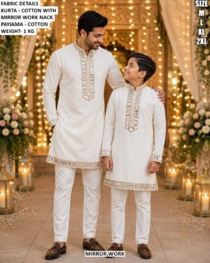 Matching Father And Son Cotton Kurta Pajama Set