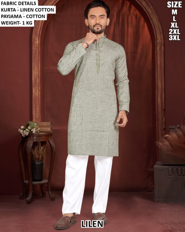 Linen Cotton Kurta Pajama Set For Men