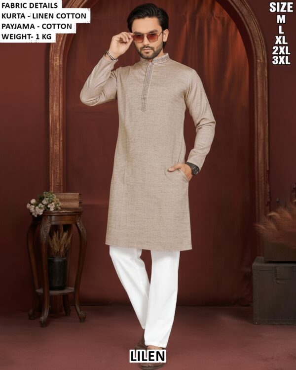 Linen Cotton Kurta Pajama Set For Men