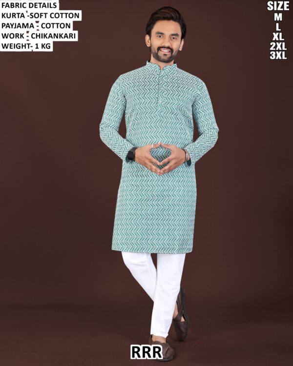 Soft Cotton Chikankari Kurta Pajama Set For Men