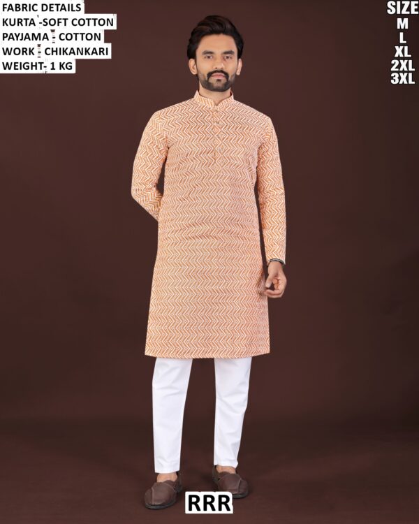 Soft Cotton Chikankari Kurta Pajama Set For Men