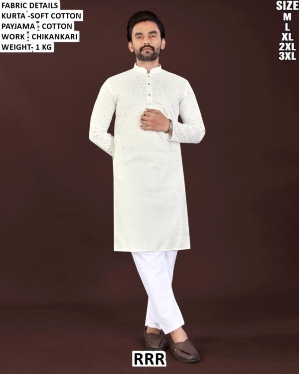 Soft Cotton Chikankari Kurta Pajama Set For Men