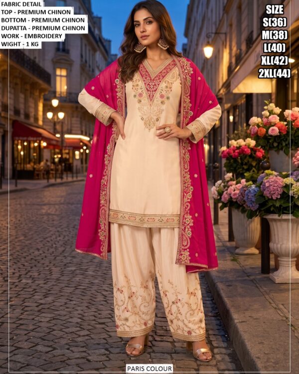 Traditional Chinon Suit With Matching Dupatta