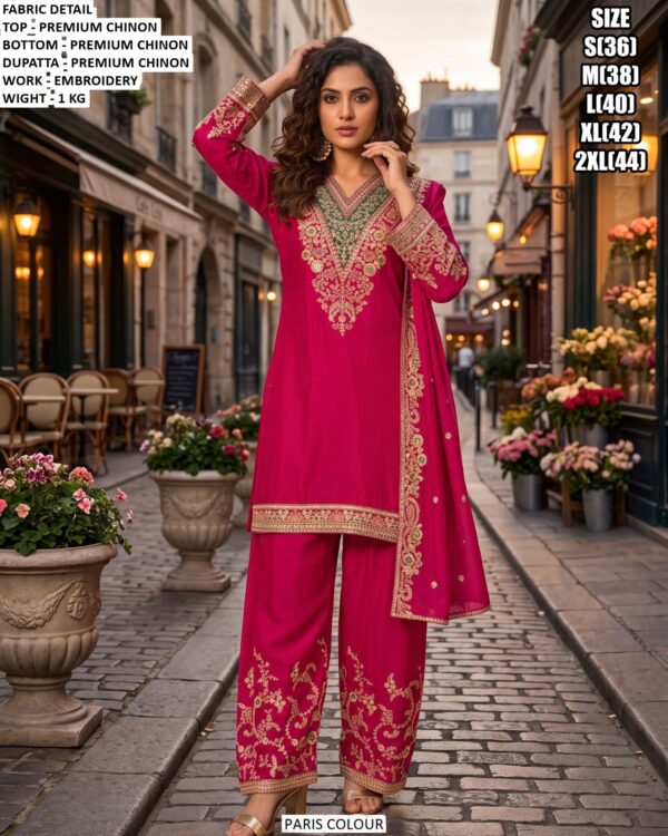Traditional Chinon Suit With Matching Dupatta