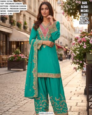 Traditional Chinon Suit With Matching Dupatta