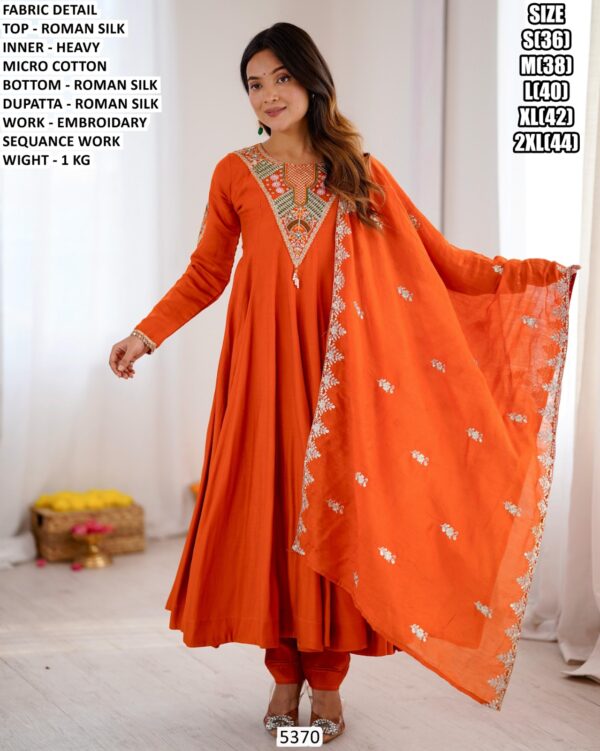 Embroidered Roman Silk Outfit With Matching Dupatta