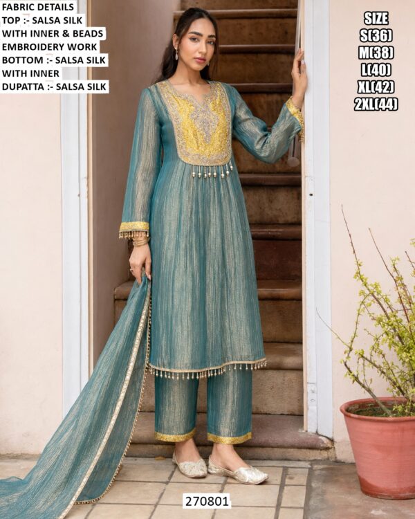 Premium Beads Work Kurta Palazzo Set