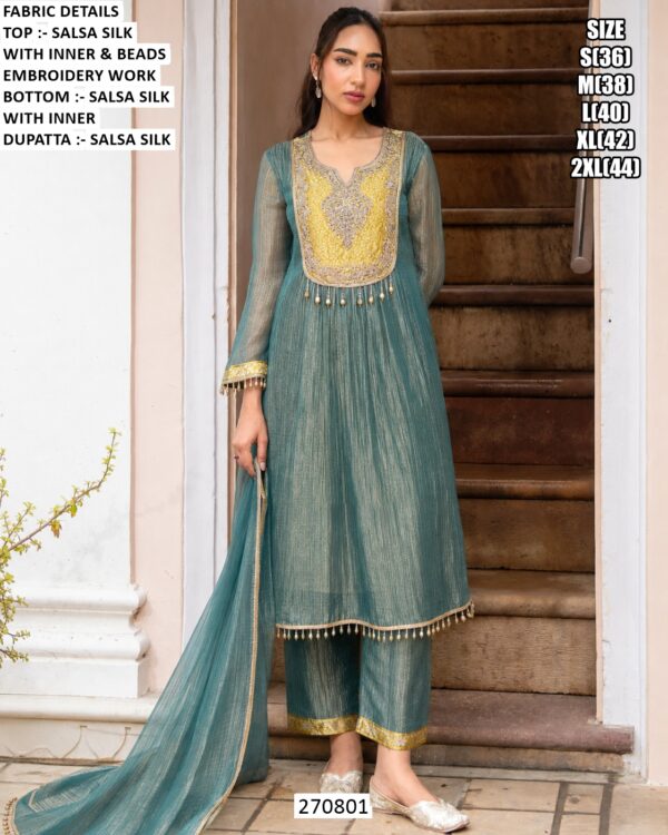 Premium Beads Work Kurta Palazzo Set