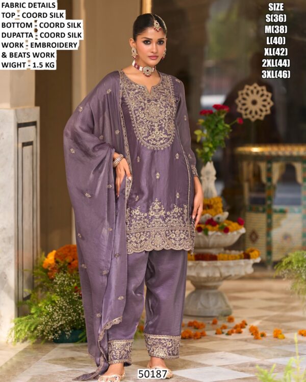 Embroidered Kurta Set With Dhoti Style Bottom