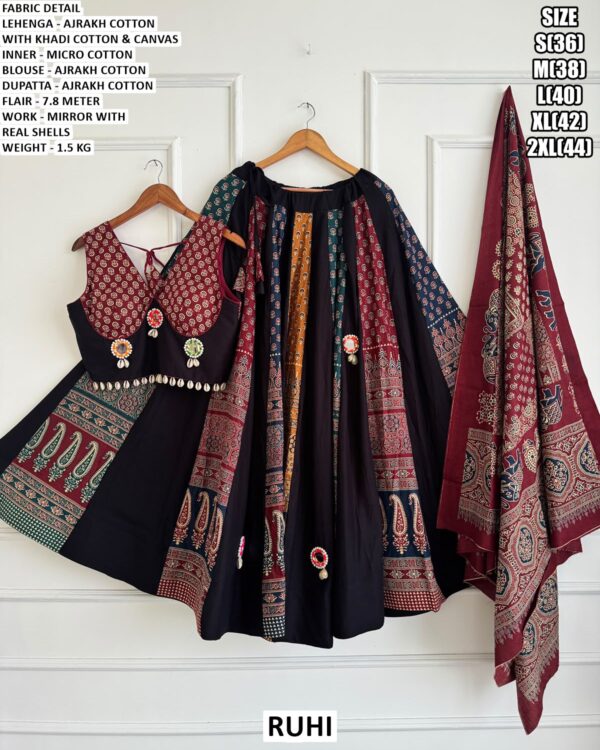 Navratri Lehenga Set With Ajrakh Cotton Dupatta