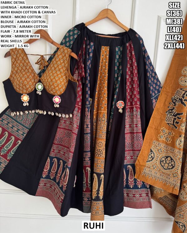 Navratri Lehenga Set With Ajrakh Cotton Dupatta