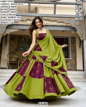 Girls Navratri Lehenga With Ribbon Details