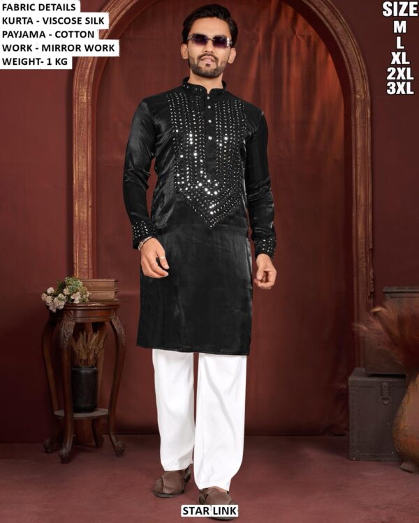 Men’s Viscose Silk Kurta Pajama With Mirror Work