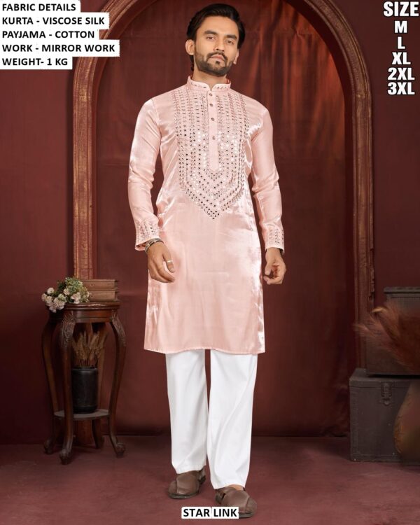 Men’s Viscose Silk Kurta Pajama With Mirror Work