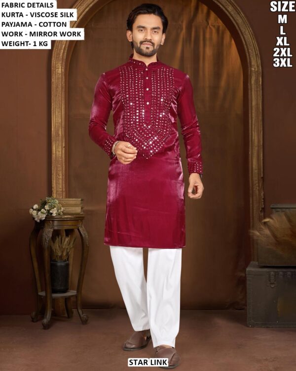Men’s Viscose Silk Kurta Pajama With Mirror Work