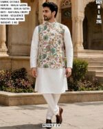 Men’s Malai Satin Kurta Pajama With Designer Koti