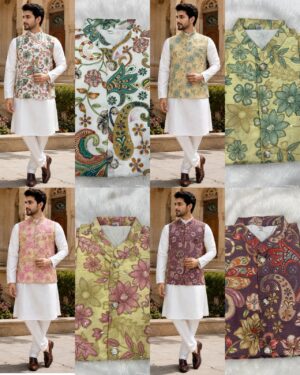 Men’s Malai Satin Kurta Pajama With Designer Koti