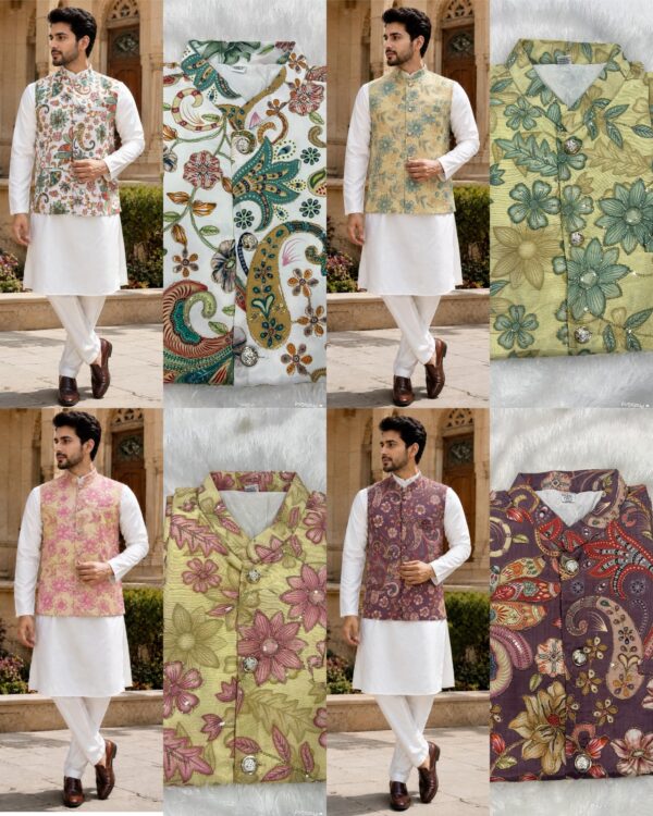 Men’s Malai Satin Kurta Pajama With Designer Koti