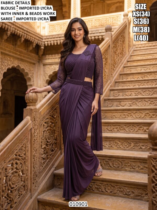 Modern Draped Saree With Beaded Blouse