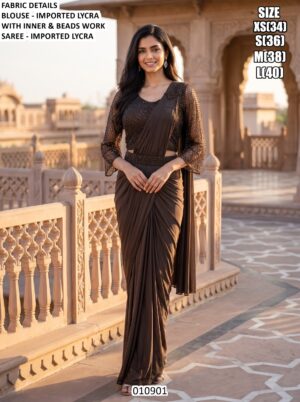 Modern Draped Saree With Beaded Blouse