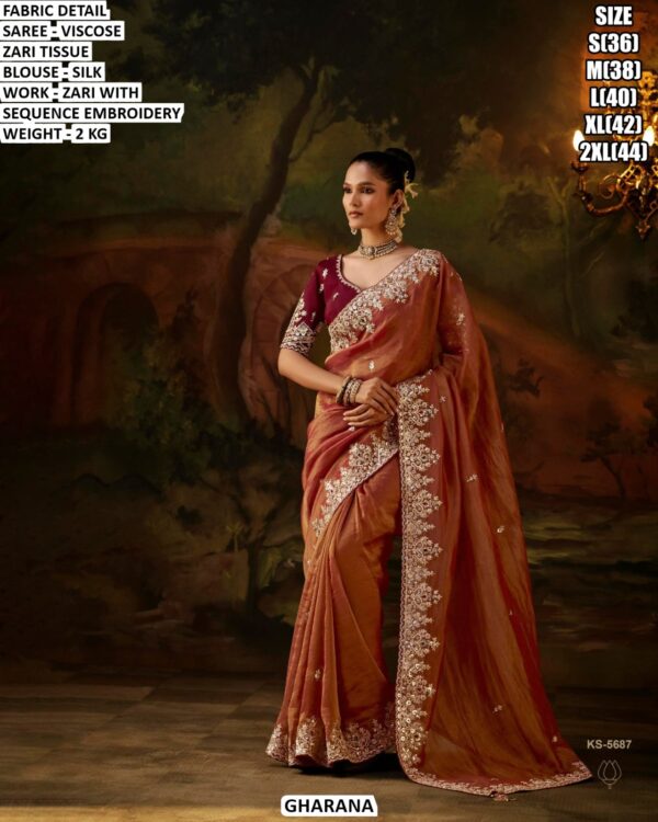 Festive Wear Zari Tissue Saree For Women