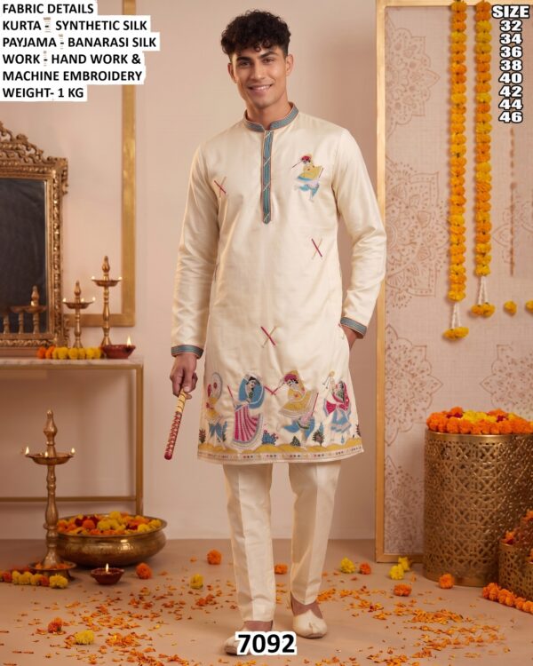 Men Embroidered Silk Kurta Pajama Set