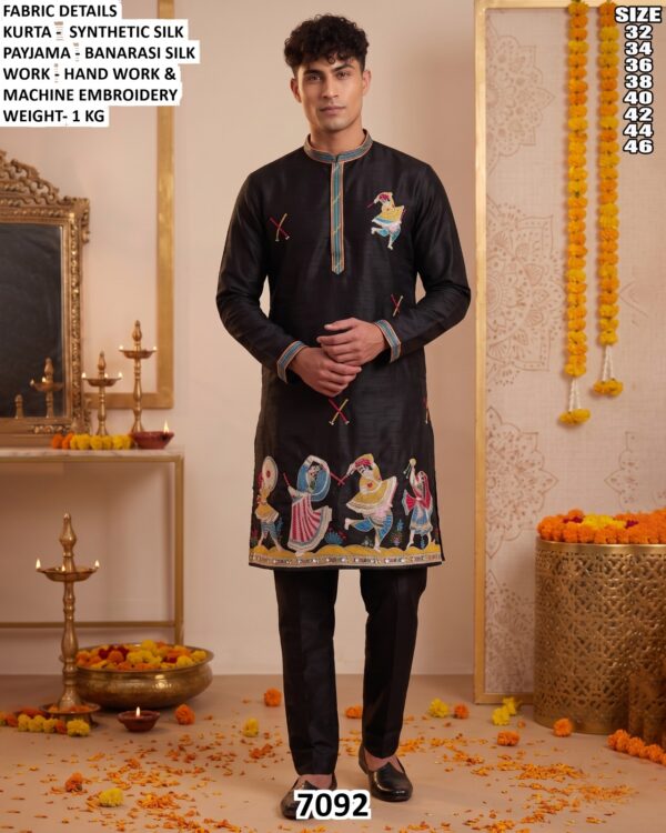 Men Embroidered Silk Kurta Pajama Set