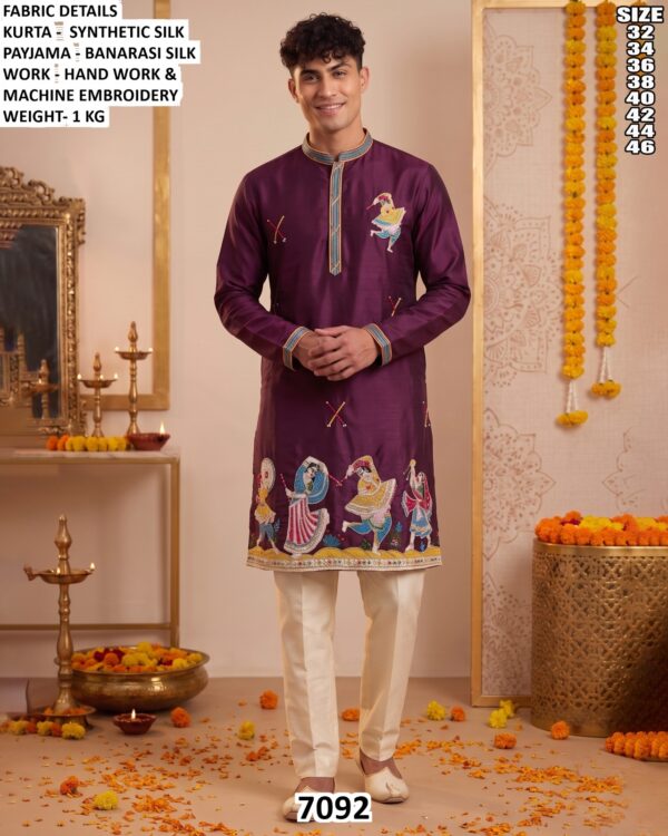 Men Embroidered Silk Kurta Pajama Set