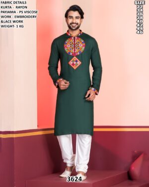 Mens Rayon Embroidered Kurta Pajama Set