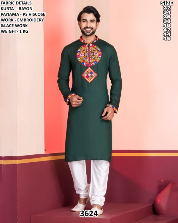 Mens Rayon Embroidered Kurta Pajama Set