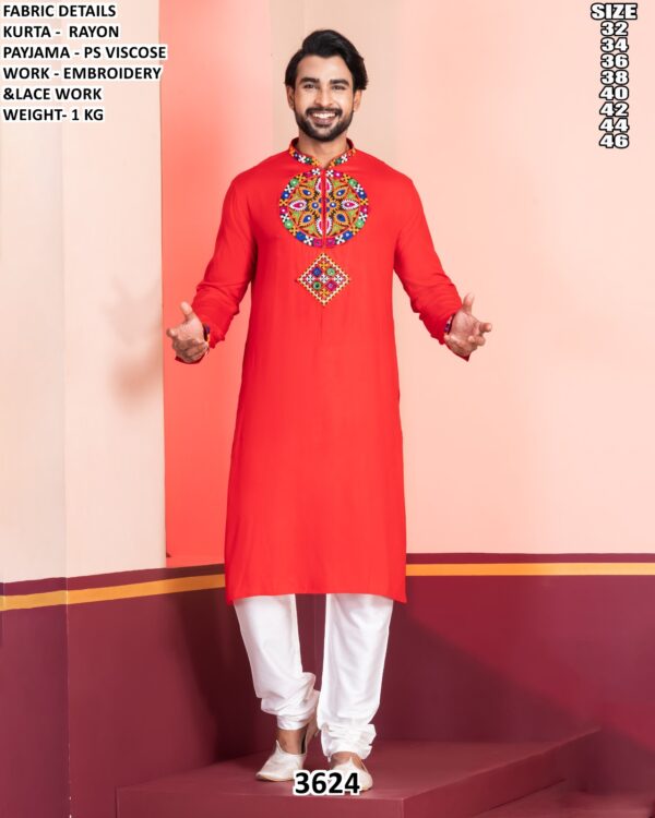 Mens Rayon Embroidered Kurta Pajama Set