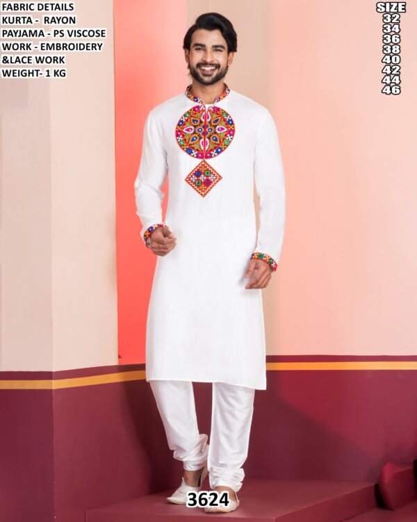 Mens Rayon Embroidered Kurta Pajama Set