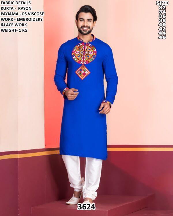 Mens Rayon Embroidered Kurta Pajama Set