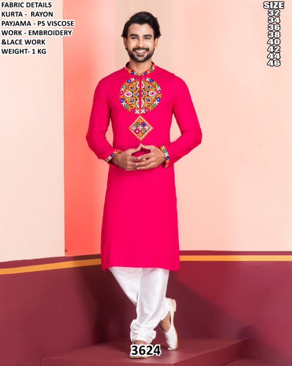 Mens Rayon Embroidered Kurta Pajama Set