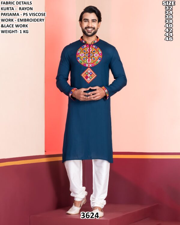 Mens Rayon Embroidered Kurta Pajama Set
