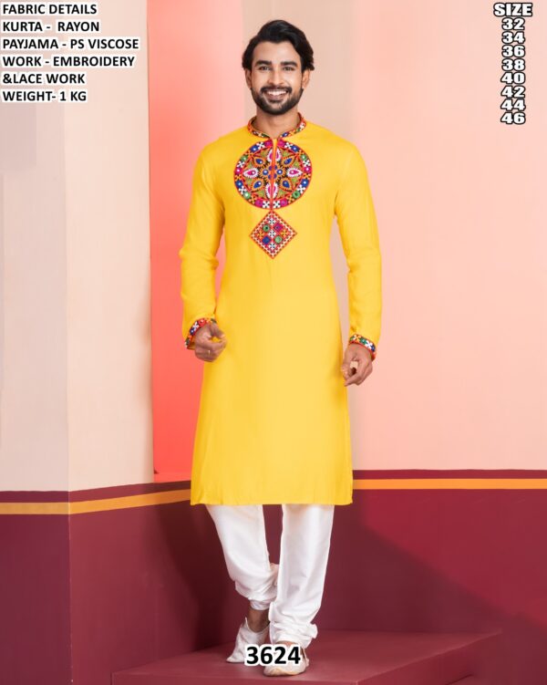 Mens Rayon Embroidered Kurta Pajama Set